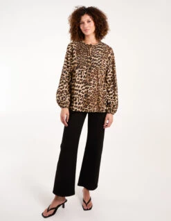 Shirred Front Tie Neck Blouse