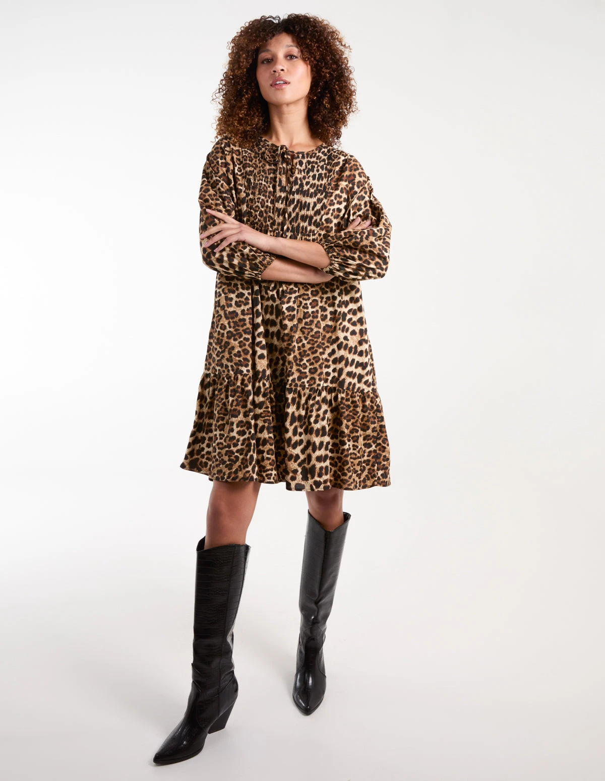 Shirred Front Tie Neck Smock Dress 2 Shirred Front Tie Neck Smock Dress - Image 2