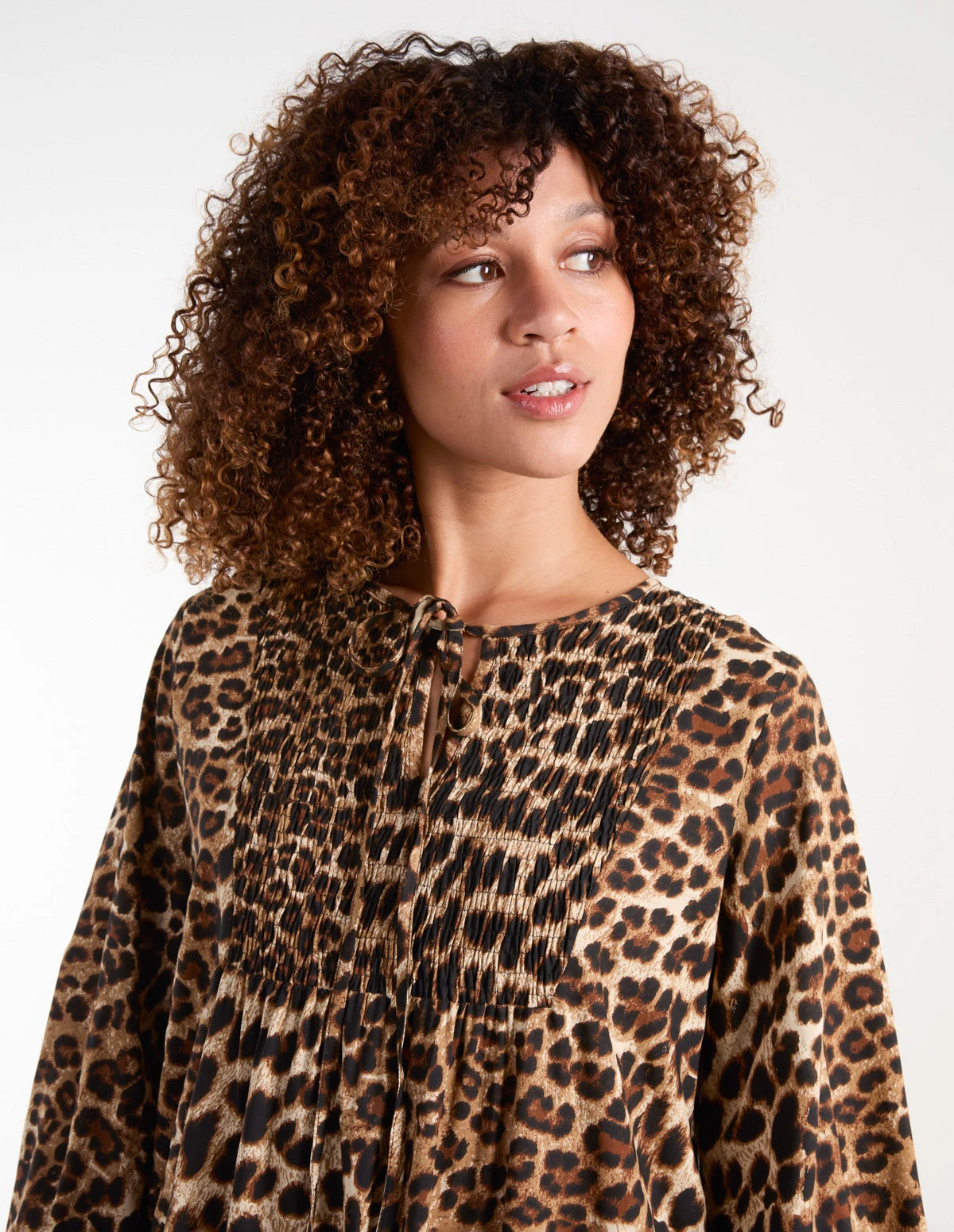 Shirred Front Tie Neck Smock Dress 3 Shirred Front Tie Neck Smock Dress - Image 3