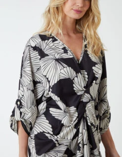 Twist Front Floral Print Tunic 5 Twist Front Floral Print Tunic -Soft Dress Wear Sales Store BV25541 BLACK 3882