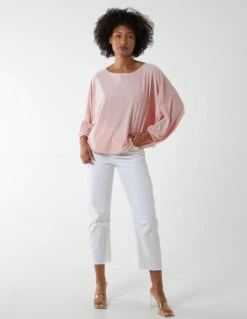 Batwing Necklace Elasticated Hem Top -Soft Dress Wear Sales Store BV2606 PINK 15983