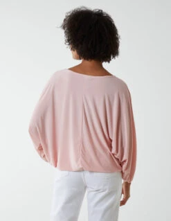 Batwing Necklace Elasticated Hem Top -Soft Dress Wear Sales Store BV2606 PINK 16004