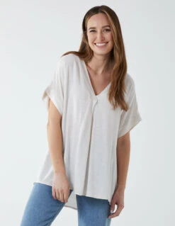 Satin Trim V Neck Top 6 Satin Trim V Neck Top -Soft Dress Wear Sales Store BV2632 BEIGE 7336