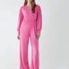 Elasticated Waist Crossover Long Sleeve Jumpsuit