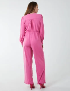 Elasticated Waist Crossover Long Sleeve Jumpsuit -Soft Dress Wear Sales Store BV2633 PINK 7602