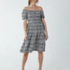 Puff Sleeve Bardot Shirred Dress