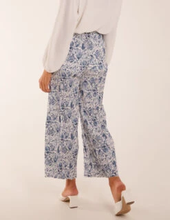 Paisley Wide Leg Culotte Trousers -Soft Dress Wear Sales Store BV2664 BLUE 35003