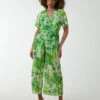 Pleated Wrap Tropical Jumpsuit