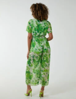 Pleated Wrap Tropical Jumpsuit -Soft Dress Wear Sales Store BV2675 LIME 2478