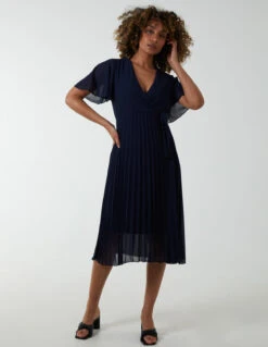 Wrap Tie Pleated Crossover Dress -Soft Dress Wear Sales Store BV2676IT NAVY 2903