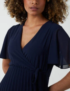 Wrap Tie Pleated Crossover Dress -Soft Dress Wear Sales Store BV2676IT NAVY 2922