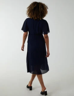 Wrap Tie Pleated Crossover Dress -Soft Dress Wear Sales Store BV2676IT NAVY 2927