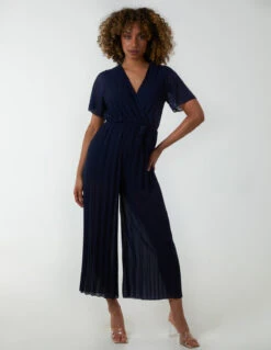 Pleated Wrap Over Jumpsuit -Soft Dress Wear Sales Store BV2682IT NAVY 3029