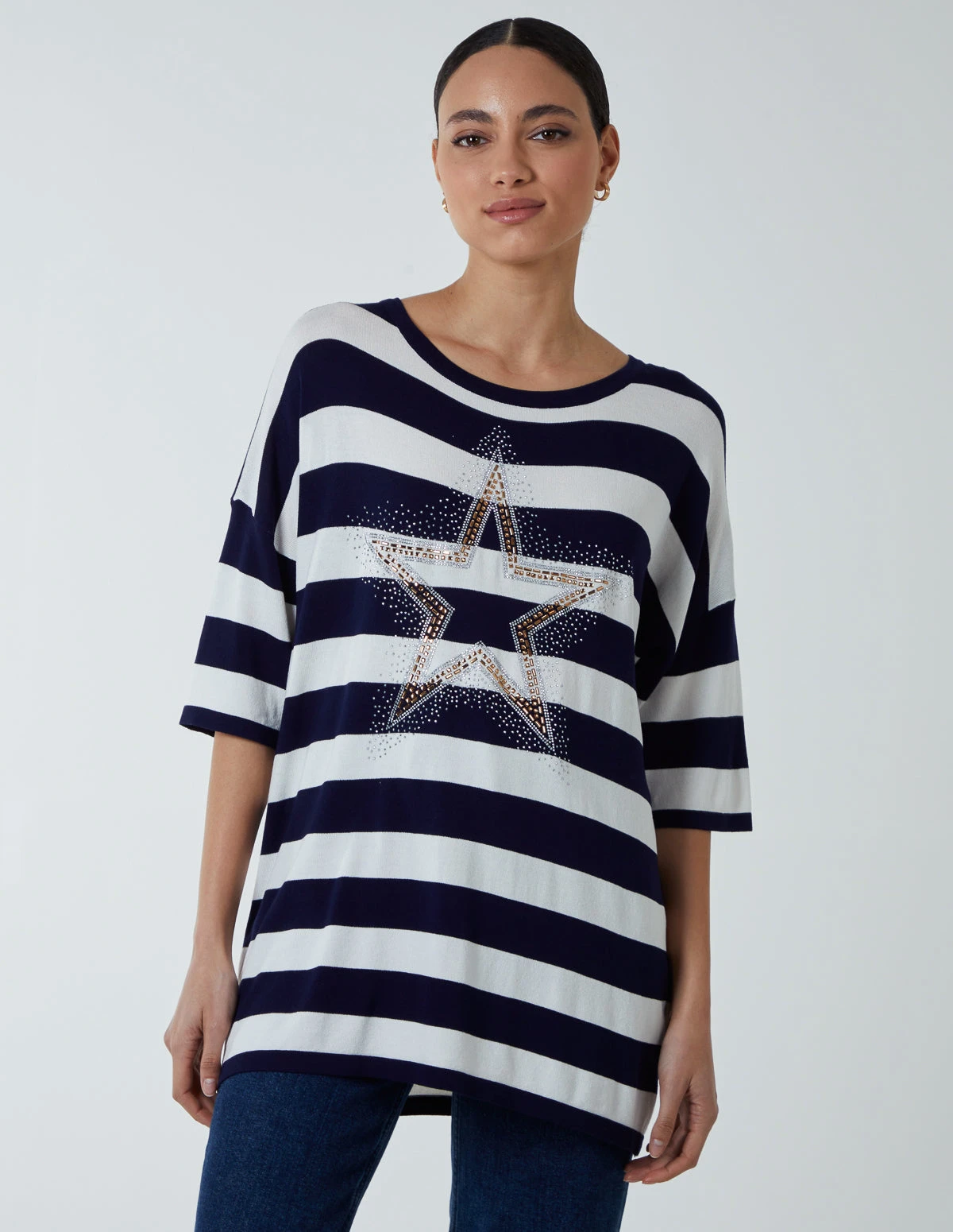 Striped T Shirt W Diamante Star 1 Striped T Shirt W Diamante Star
