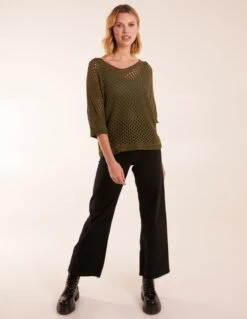 Crochet V Neck Top 5 Crochet V Neck Top -Soft Dress Wear Sales Store BV2787 KHAKI 0532