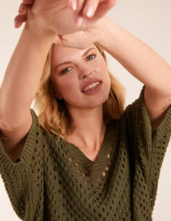 Crochet V Neck Top 6 Crochet V Neck Top -Soft Dress Wear Sales Store BV2787 KHAKI 0565