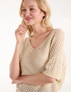 Cotton Crochet V-Neck Top 6 Cotton Crochet V-Neck Top -Soft Dress Wear Sales Store BV27871 STONE171