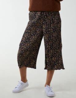 Animal Print Cropped Trousers -Soft Dress Wear Sales Store BV2792 NAVY 3309