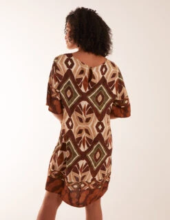 Tribal Print Short Sleeve Dress -Soft Dress Wear Sales Store BV3054 RUST 12677