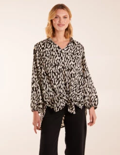 High Low Hem Tie Knot Blouse