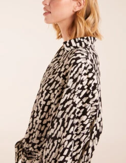 High Low Hem Tie Knot Blouse -Soft Dress Wear Sales Store BV3058 BLACKWHITE 0621