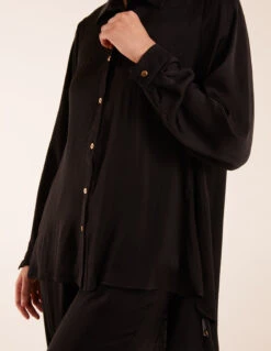 Long Sleeve Shirt & Wide Leg Trouser Set 13 Long Sleeve Shirt & Wide Leg Trouser Set -Soft Dress Wear Sales Store BV3061 BLACK 2