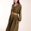 V Neck Long Sleeve Dress With Belt