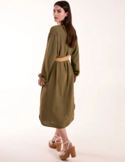 V Neck Long Sleeve Dress With Belt 7 V Neck Long Sleeve Dress With Belt -Soft Dress Wear Sales Store BV3139 KHAKI 1604