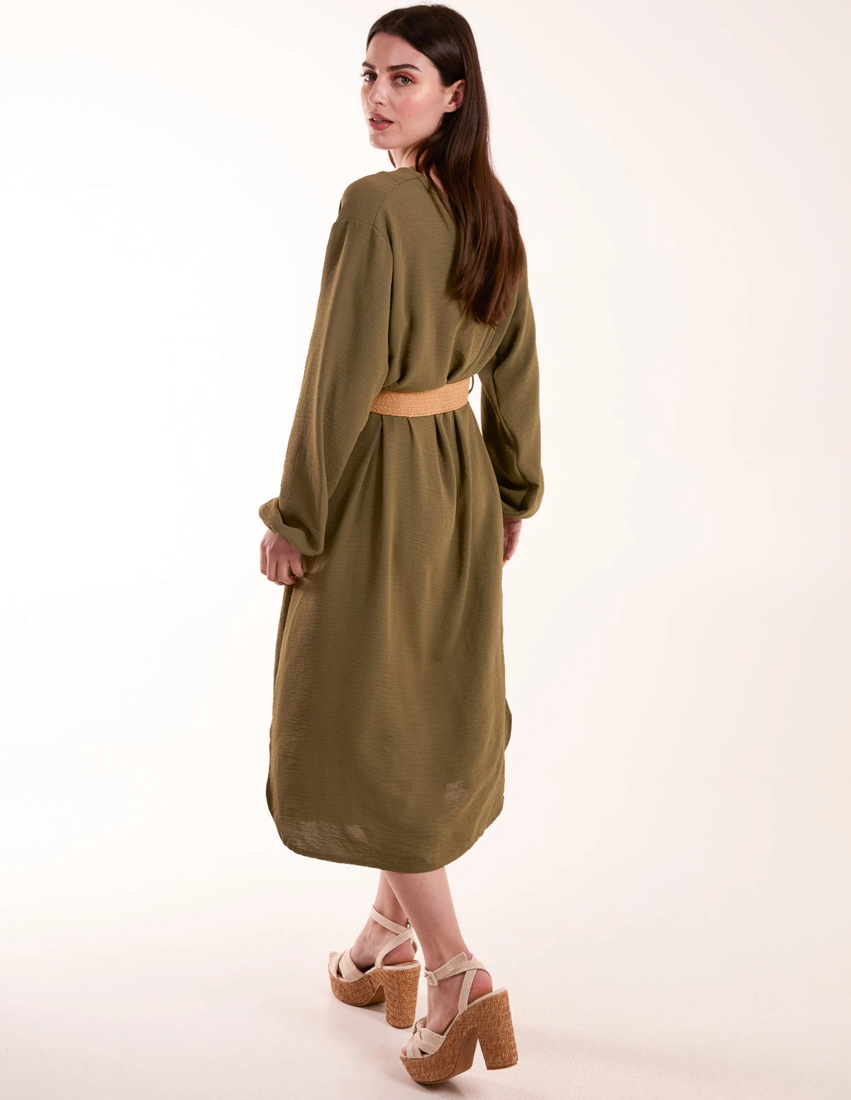 V Neck Long Sleeve Dress With Belt 4 V Neck Long Sleeve Dress With Belt - Image 4