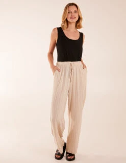Stripe Wide Leg Linen Trousers -Soft Dress Wear Sales Store BV3146001 130220