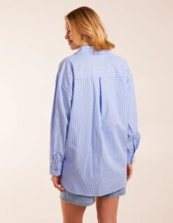 Stripe Classic Cotton Shirt -Soft Dress Wear Sales Store BV3147 BLUE 12604