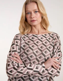 Geometric Print Top 6 Geometric Print Top -Soft Dress Wear Sales Store BV3147 KHAKI 0342