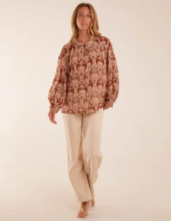 Twist Hem Print Blouse 5 Twist Hem Print Blouse -Soft Dress Wear Sales Store BV3167 BEIGE 44364