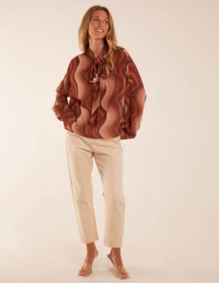 Chiffon Swirl Print Blouse -Soft Dress Wear Sales Store BV3168 BROWN 44318