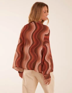 Chiffon Swirl Print Blouse -Soft Dress Wear Sales Store BV3168 BROWN 44351