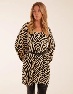 Zebra Print Belted Top -Soft Dress Wear Sales Store BV3170 BLACK 44169