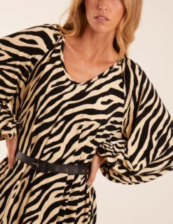 Zebra Print Belted Top -Soft Dress Wear Sales Store BV3170 BLACK 44175