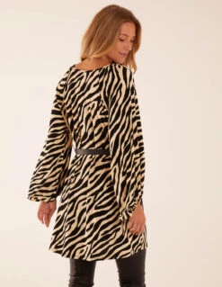 Zebra Print Belted Top -Soft Dress Wear Sales Store BV3170 BLACK 44192