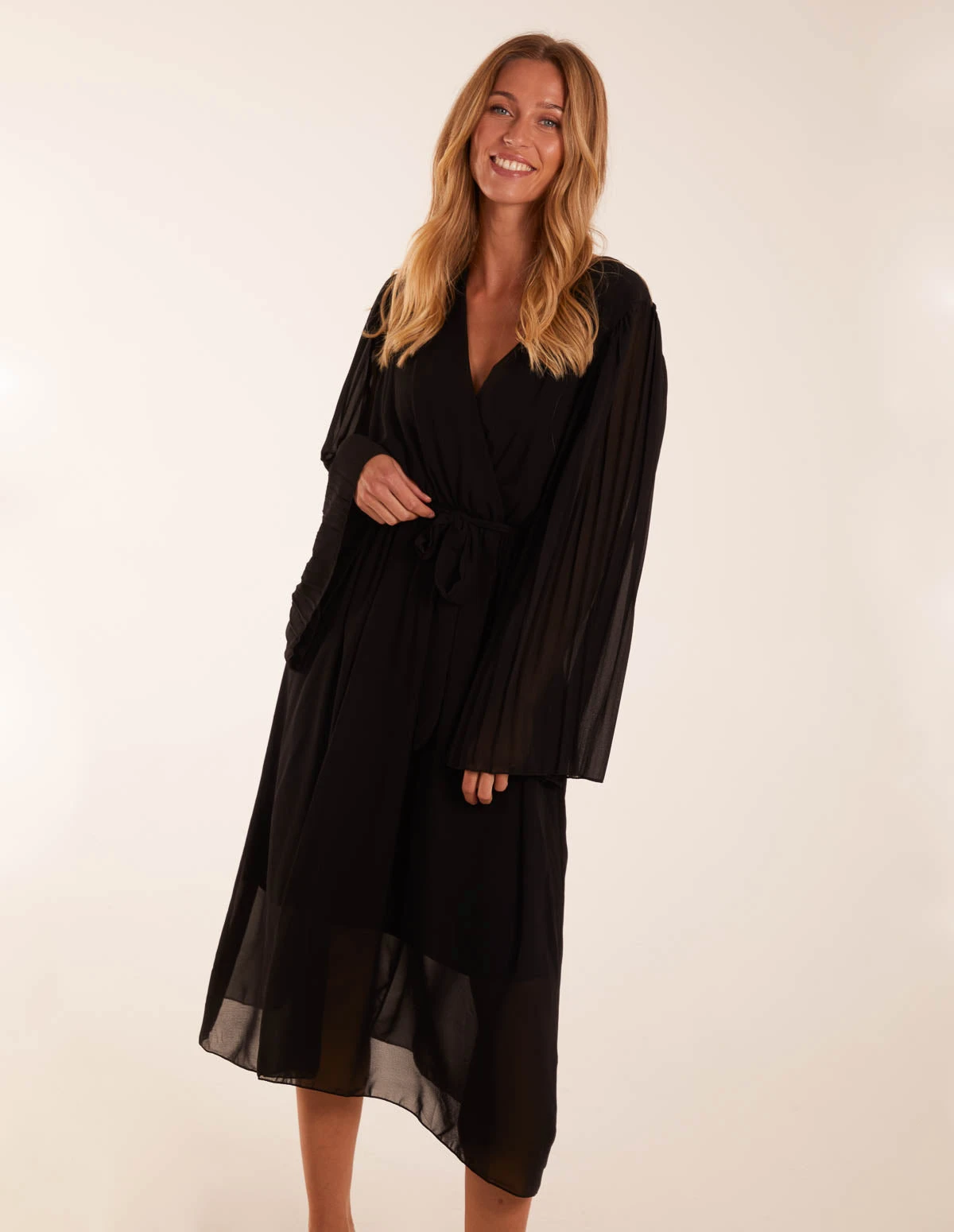 Wrap Front Pleated Sleeve Midi Dress 3 Wrap Front Pleated Sleeve Midi Dress - Image 3