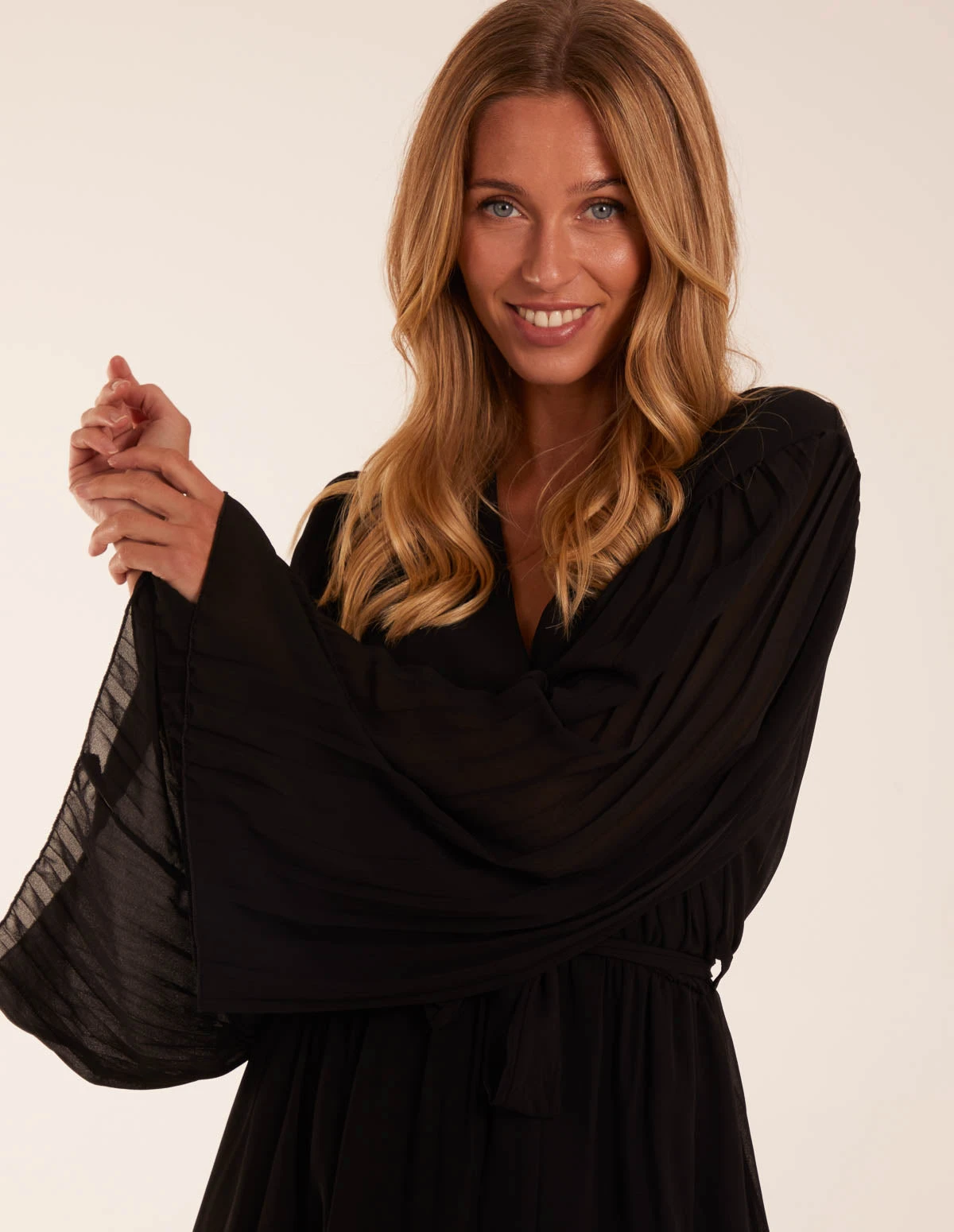 Wrap Front Pleated Sleeve Midi Dress 2 Wrap Front Pleated Sleeve Midi Dress - Image 2