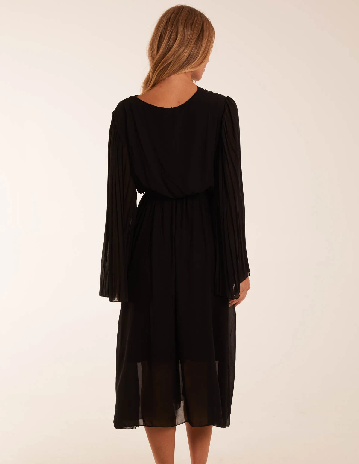 Wrap Front Pleated Sleeve Midi Dress 4 Wrap Front Pleated Sleeve Midi Dress - Image 4