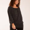 Wide Scoop Batwing Hem Metallic Top