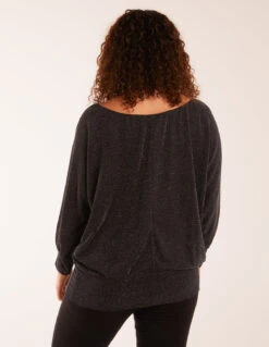 Wide Scoop Batwing Hem Metallic Top -Soft Dress Wear Sales Store BV3314IT BLACKSILVER 20156