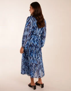 High Neck Puff Ball Pleated Water Colour Dress -Soft Dress Wear Sales Store BV3485 NAVY 26554