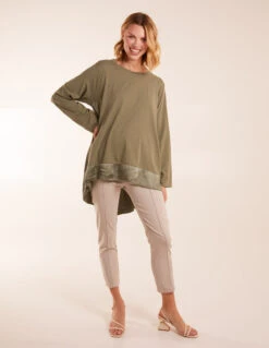 Sweatshirt With Sateen Tunic Insert 6 Sweatshirt With Sateen Tunic Insert -Soft Dress Wear Sales Store BV3494 KHAKI 0180