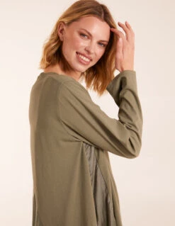 Sweatshirt With Sateen Tunic Insert 7 Sweatshirt With Sateen Tunic Insert -Soft Dress Wear Sales Store BV3494 KHAKI 0213