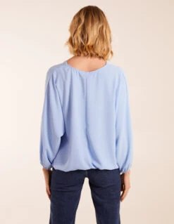 V Neck Puff Sleeve Blouse -Soft Dress Wear Sales Store BV3502 LIGHTBLUE 0407