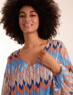 Zig Zag Print Bubble Hem Top -Soft Dress Wear Sales Store BV3583 LIGHTBLUE 10628