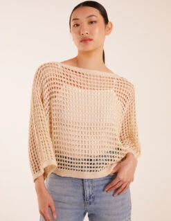 Round Neck Crochet Net Top