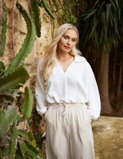 Stripe Wide Leg Linen Trousers -Soft Dress Wear Sales Store HRjpgSS24campaignBlueMalta 11